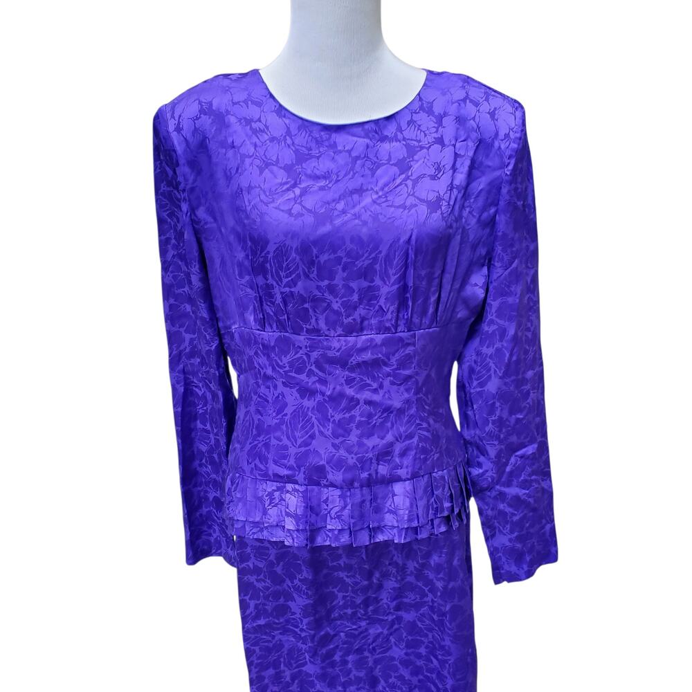 Vintage Flora Kung II New York Blue Floral Silk Dress Long Sleeve Back Zip Sz 8 - Picture 3 of 16